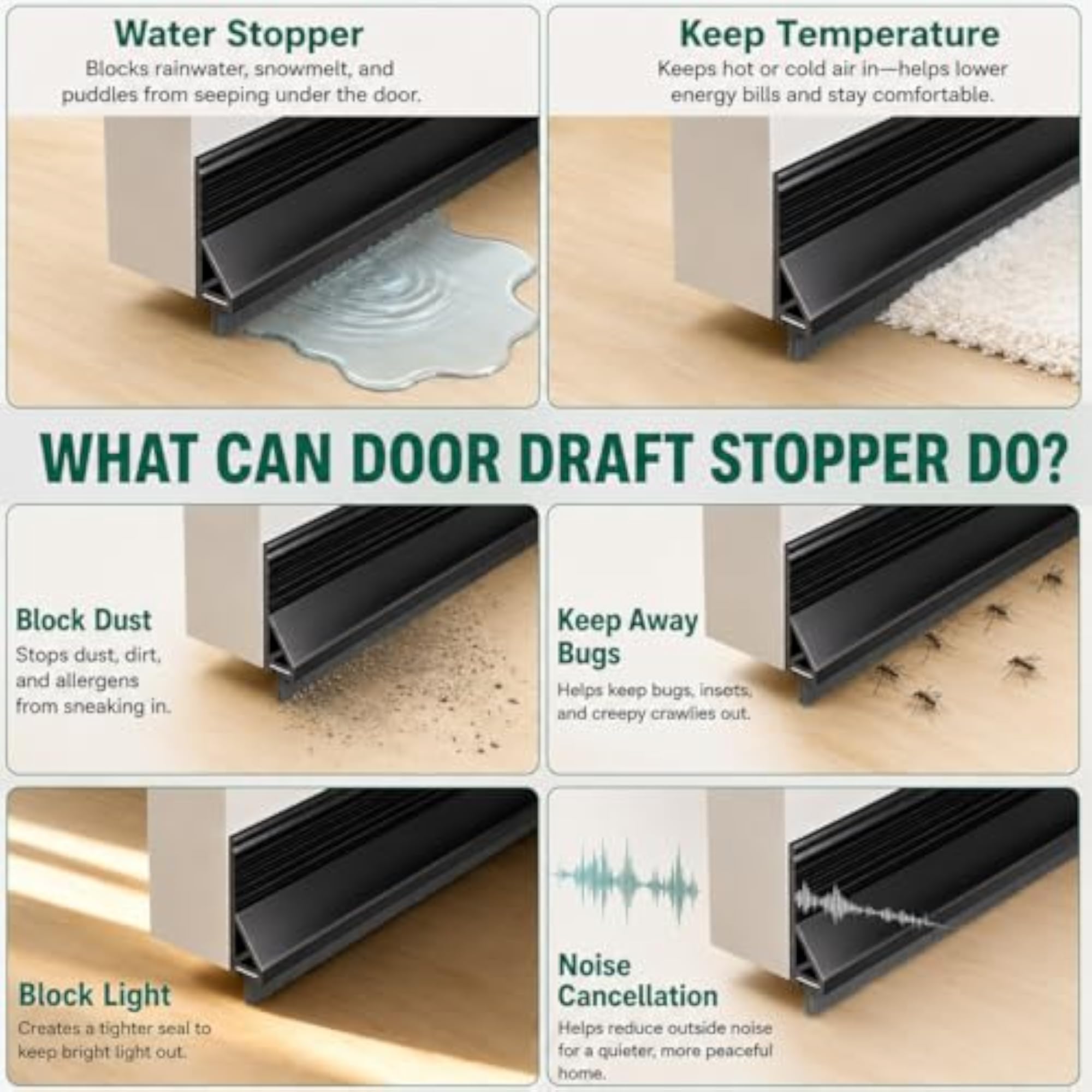Door Stopper with Brush, 39" Adjustable Weatherproof Seal